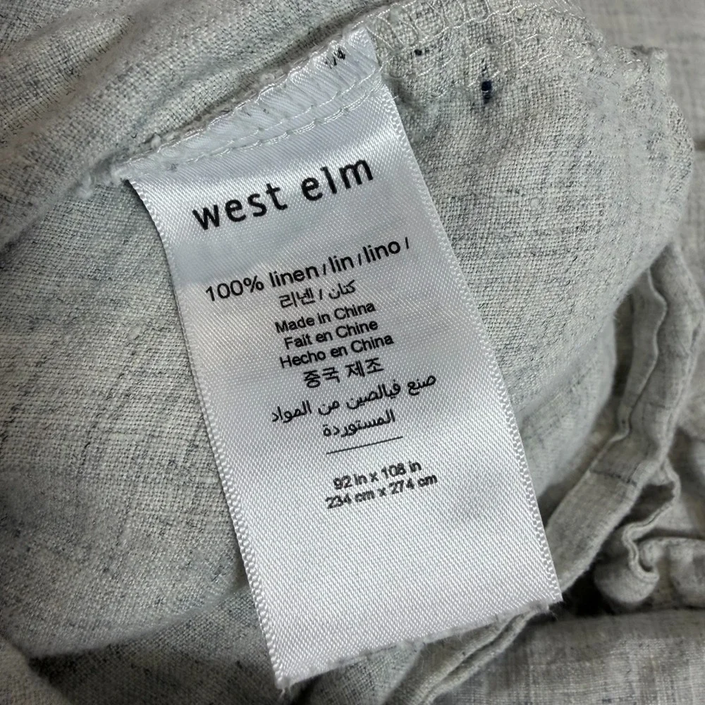 West Elm Duvet Cover King Grey 100% Linen Belgian Flax Button Closure‎
